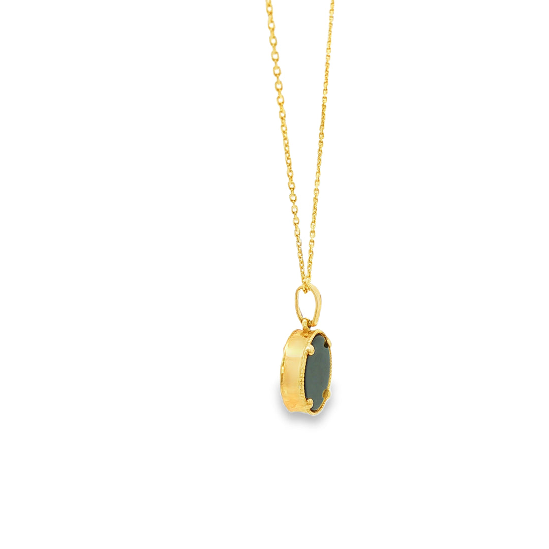 Yellow Gold Charm Necklace with Round Onyx Pendant