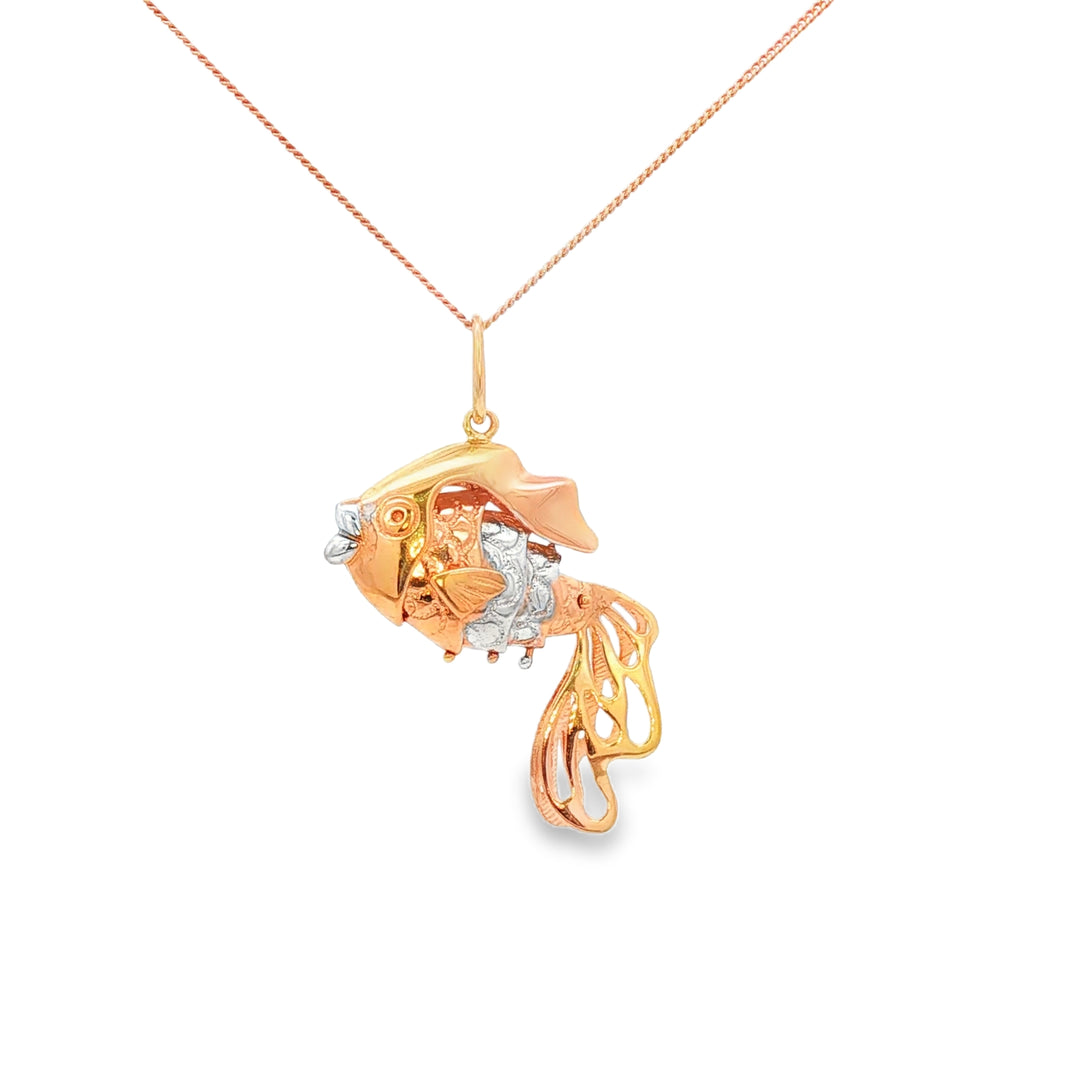 Rose Gold Fish Charm Necklace with Intricate Detailing