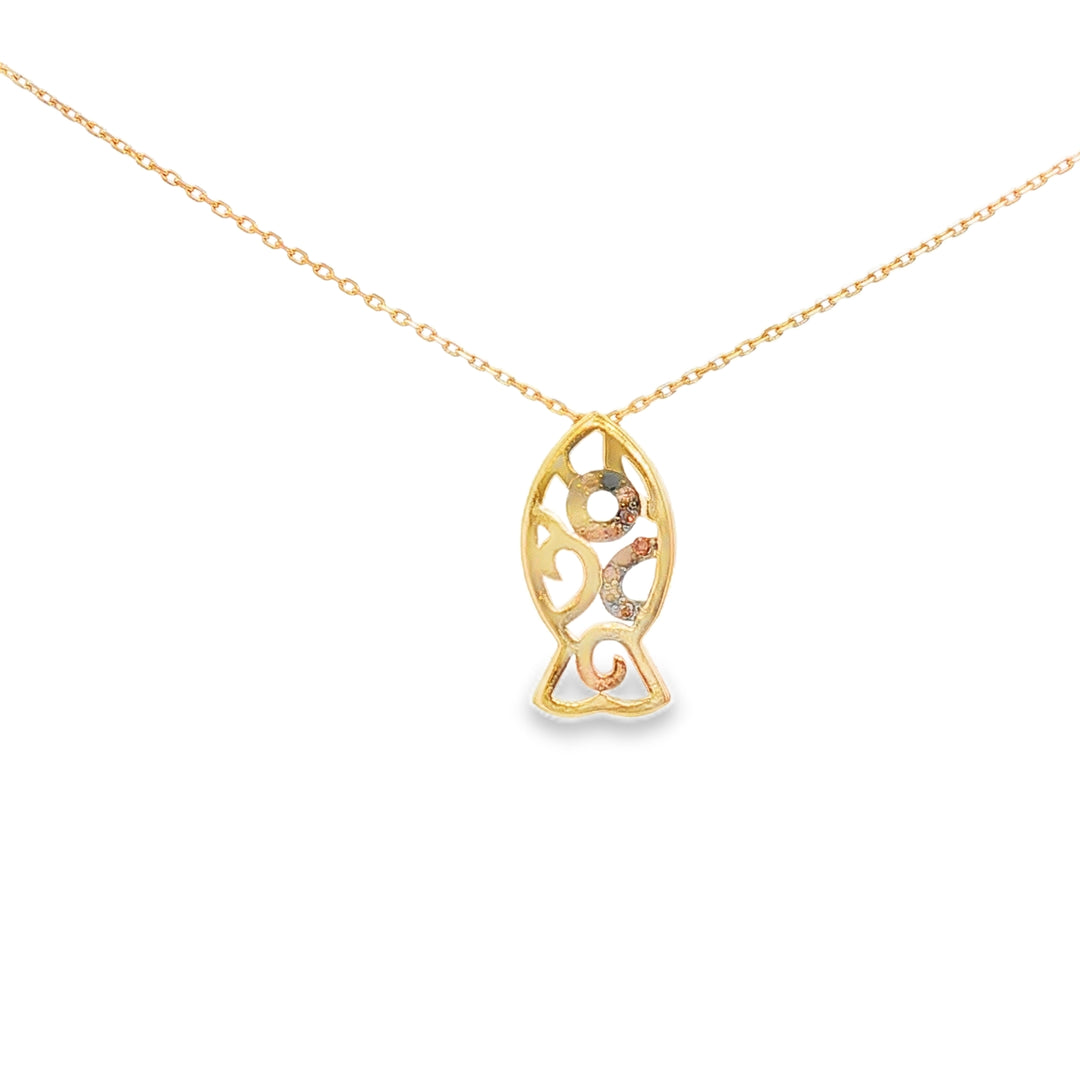 Rose Gold Fish Charm Necklace - Delicate Openwork Pendant
