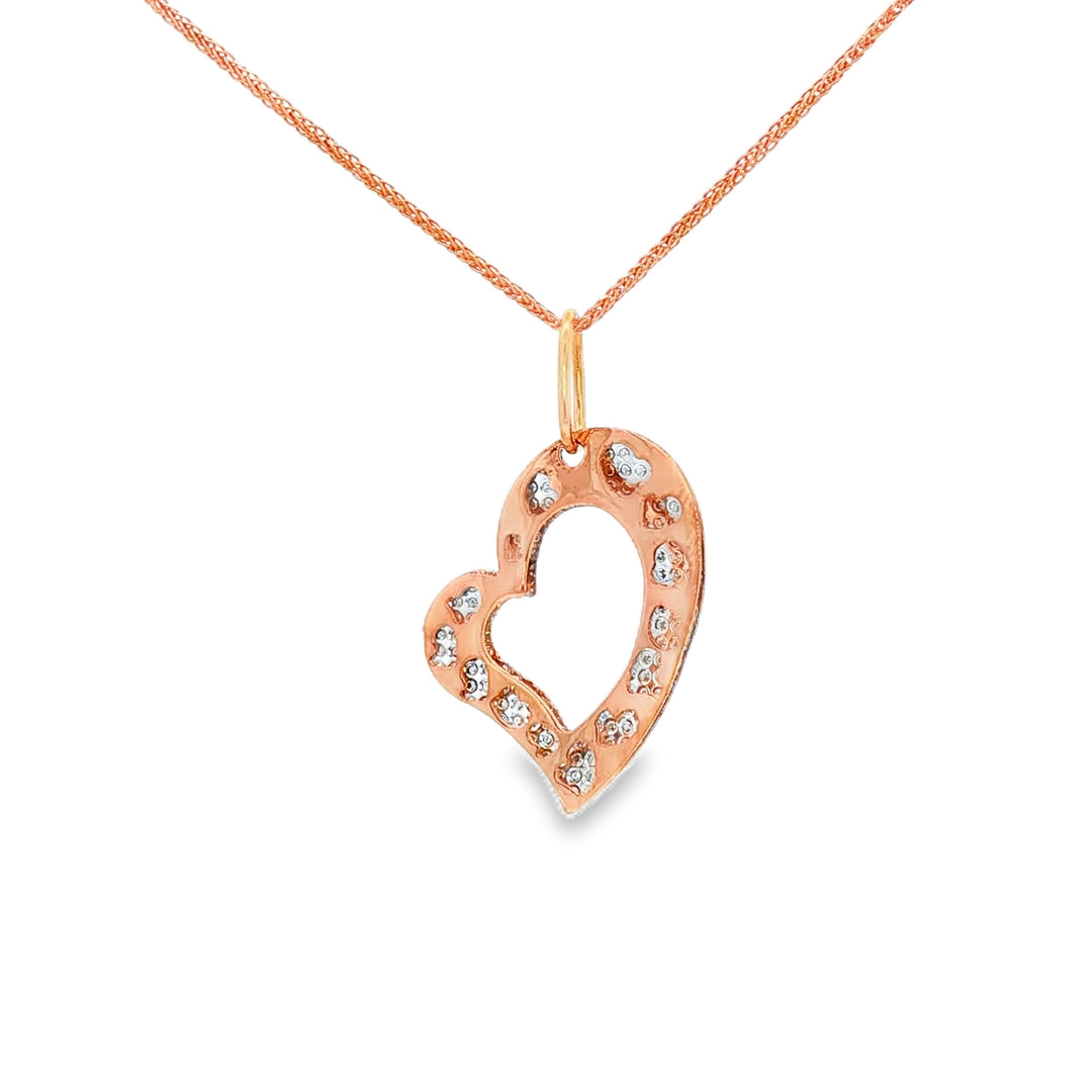 Rose Gold Heart Charm Necklace with Diamond Cut Accents