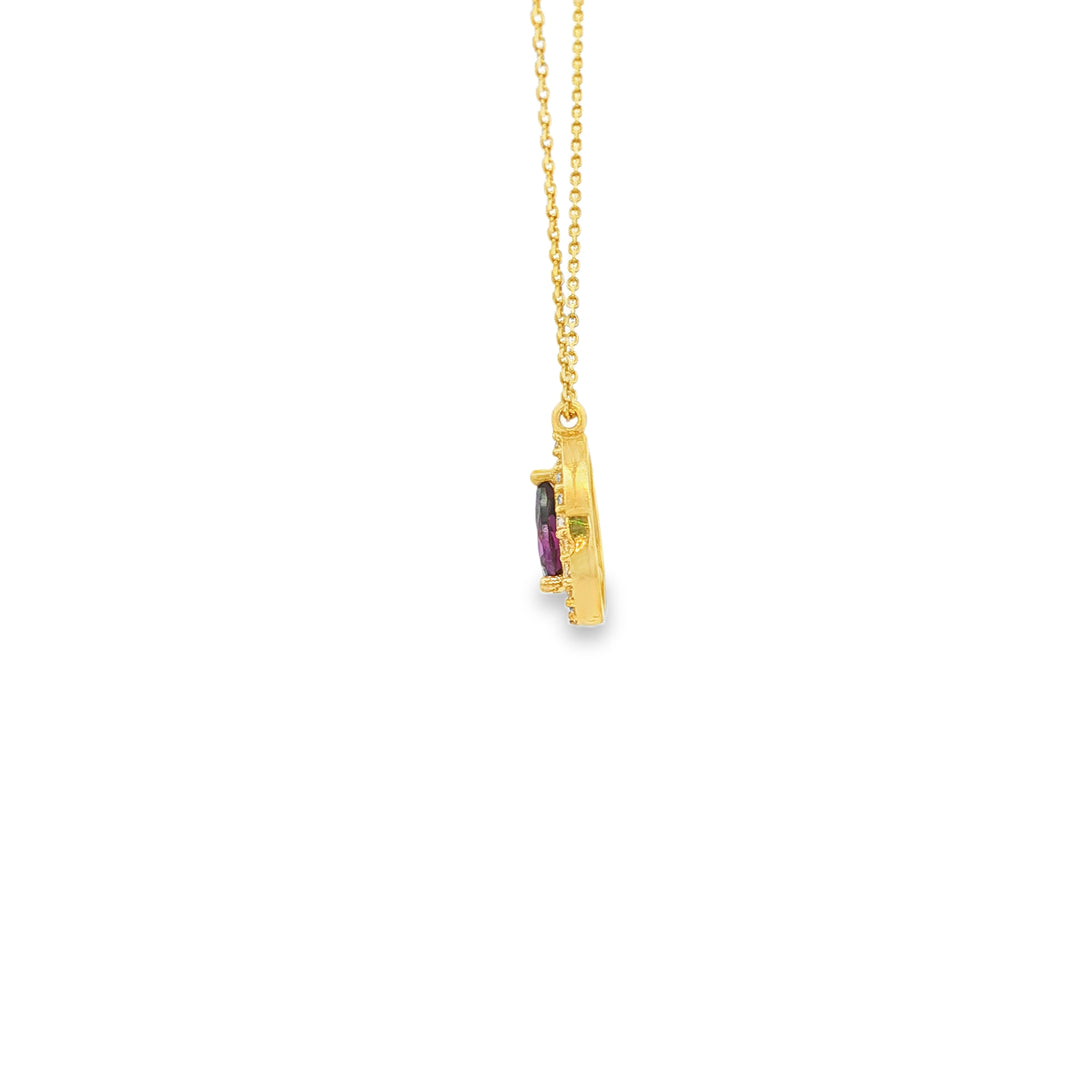 Yellow Gold Charm Necklace with Pear Amethyst Pendant