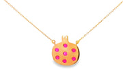 Rose Gold Pomegranate Charm Necklace with Round Ruby Cabochons