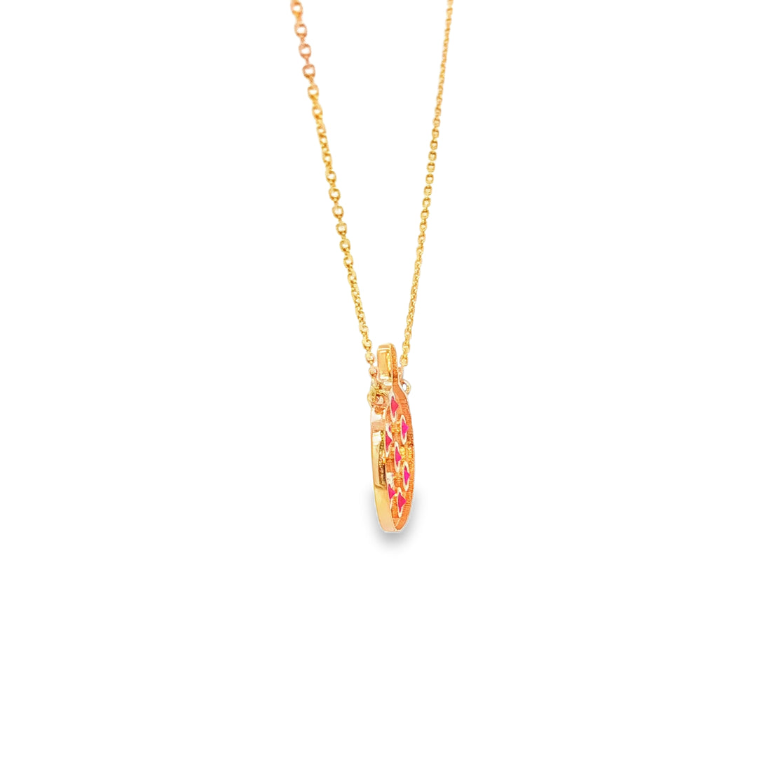 Rose Gold Pomegranate Charm Necklace with Round Ruby Cabochons