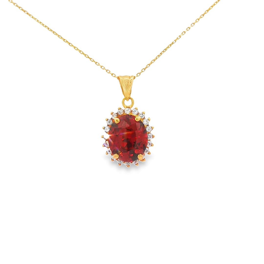 14ct Yellow Gold Charm Necklace with Oval Garnet