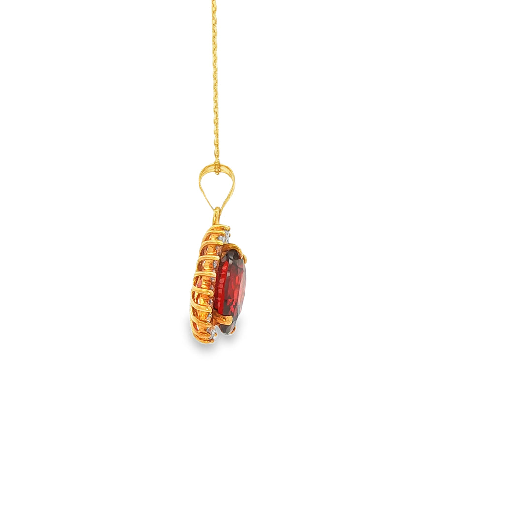 14ct Yellow Gold Charm Necklace with Oval Garnet