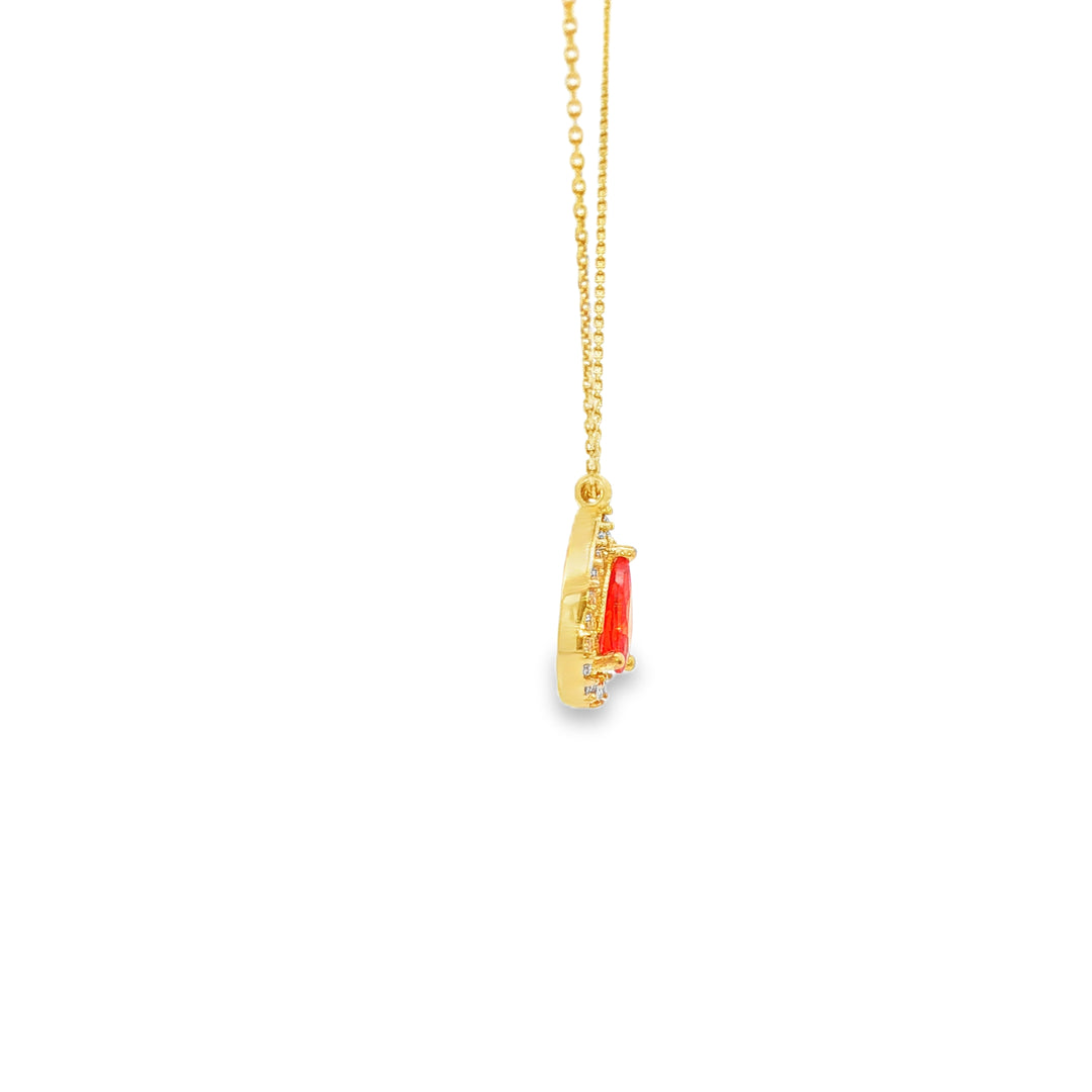 Yellow Gold Chain Necklace with Pear CZ Pendant