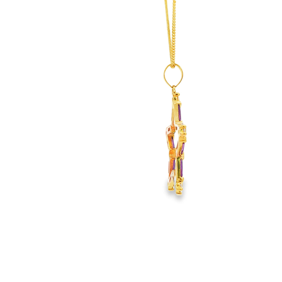 Yellow Gold Star Charm Necklace with Purple CZ Gemstone