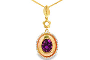 14ct Yellow Gold Charm Necklace with Oval Amethyst Pendant