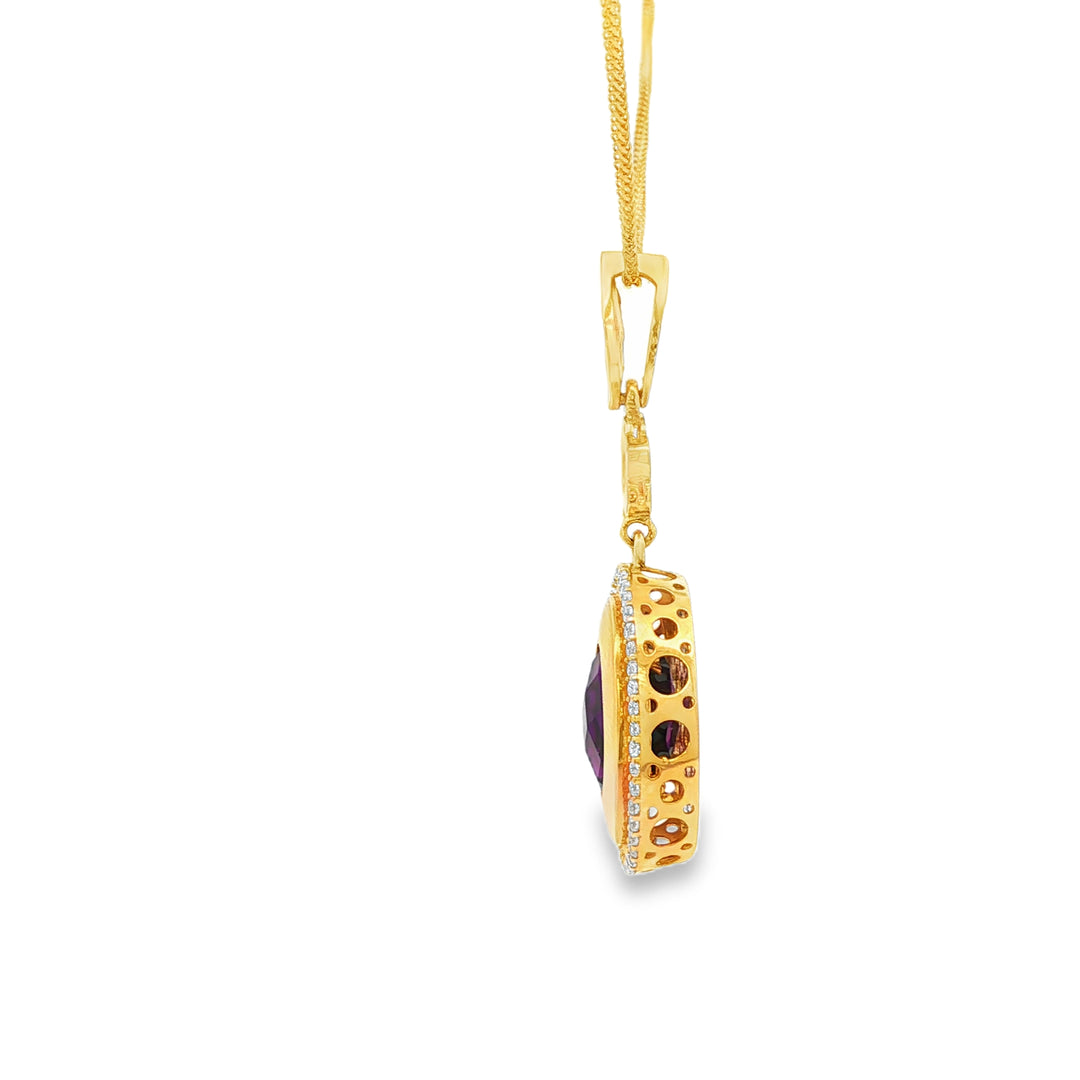 14ct Yellow Gold Charm Necklace with Oval Amethyst Pendant
