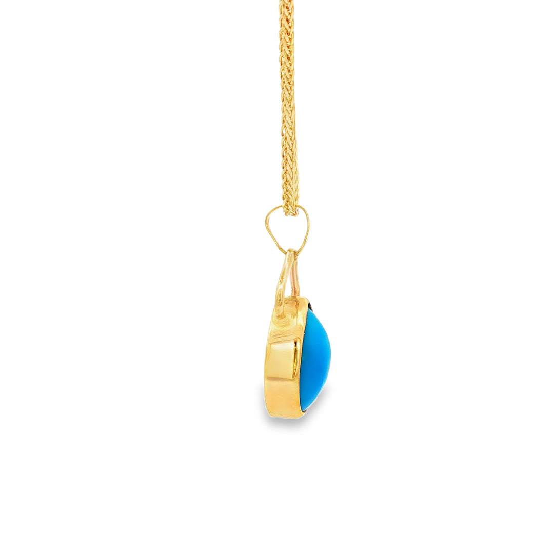 Yellow Gold Charm Necklace with Pear Cabochon Turquoise