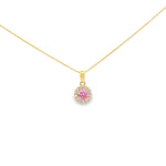Load image into Gallery viewer, Yellow Gold Charm Necklace with Vivid Pink CZ
