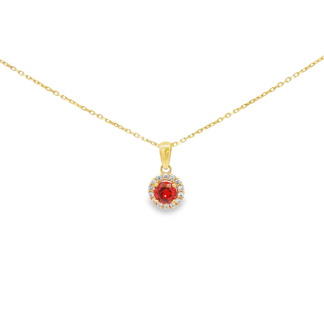 14ct Yellow Gold Charm Necklace with Round-Cut CZ Pendant