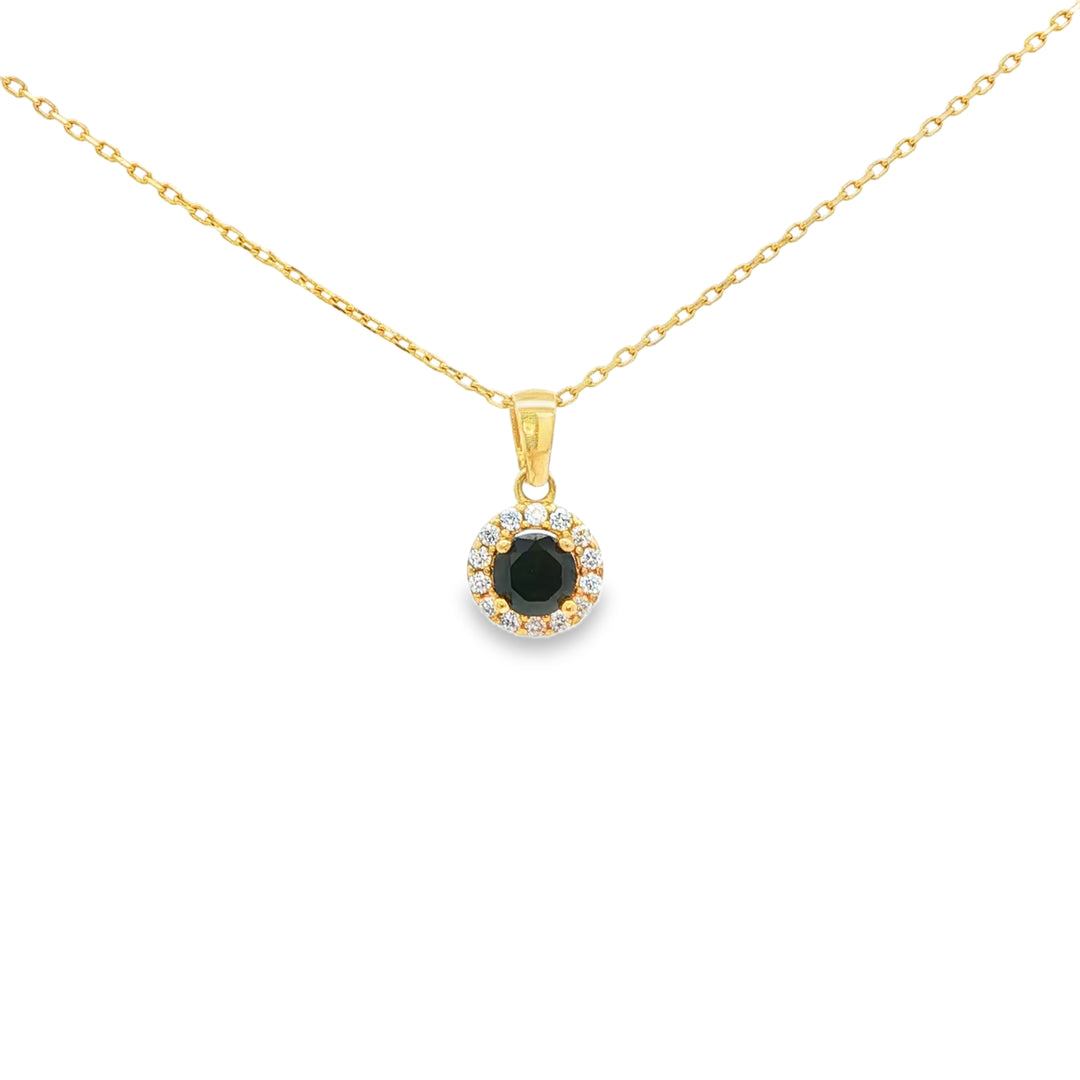 Yellow Gold Charm Necklace with Round CZ Pendant