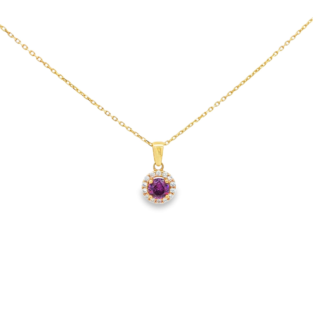 Yellow Gold Chain Necklace with Round Brilliant CZ Pendant