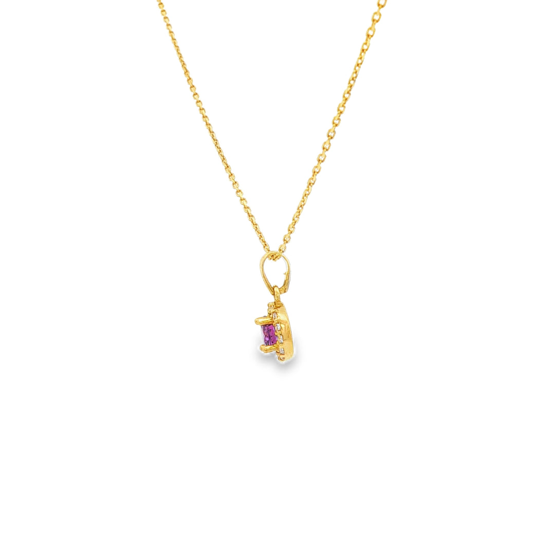 Yellow Gold Chain Necklace with Round Brilliant CZ Pendant