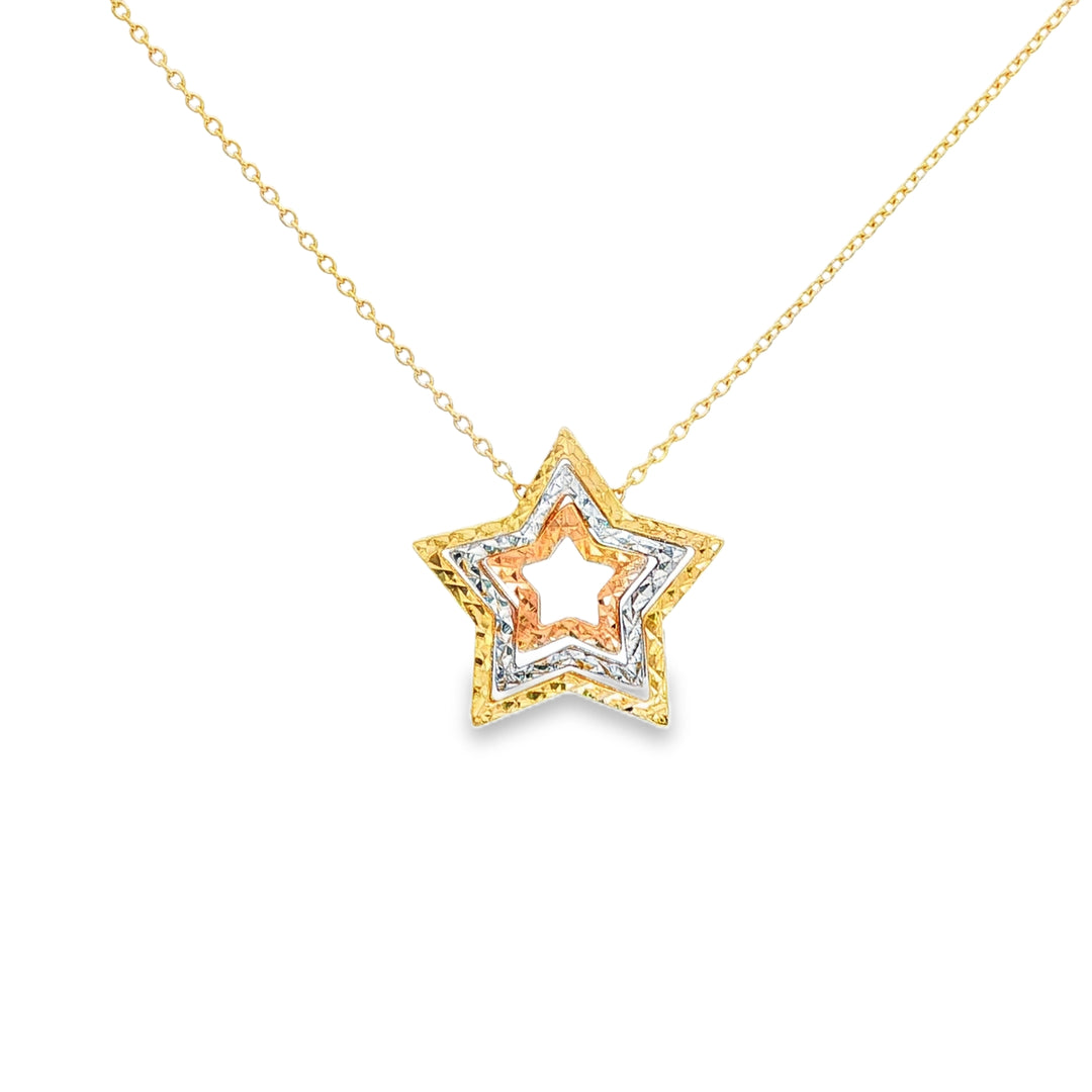 Tri-Tone Gold Star Charm Necklace