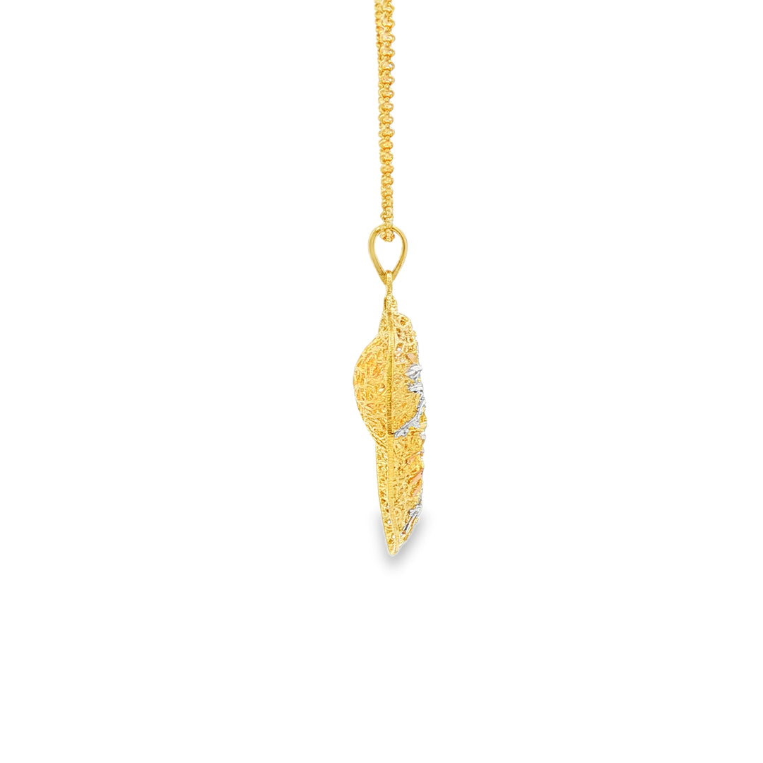 Yellow Gold Heart Filigree Charm Necklace