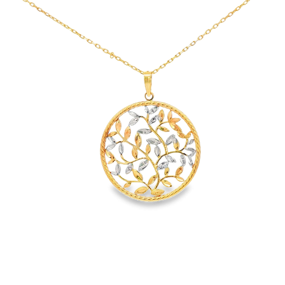 14ct Dual Tone Gold 'Tree of Life' Charm Necklace in Yellow Gold