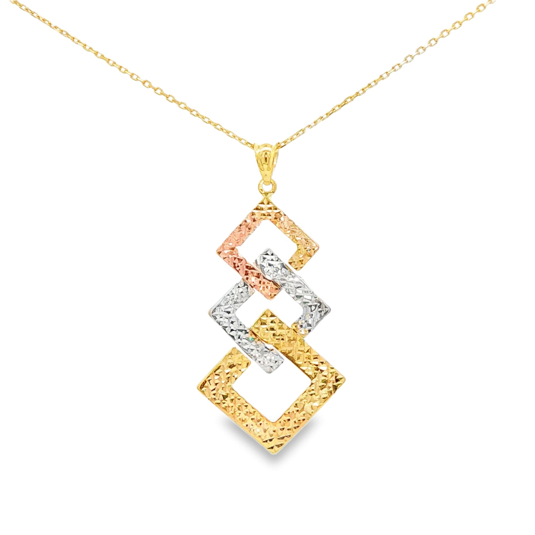 14ct Tri-Color Diamond Shape Charm Necklace in Yellow Gold