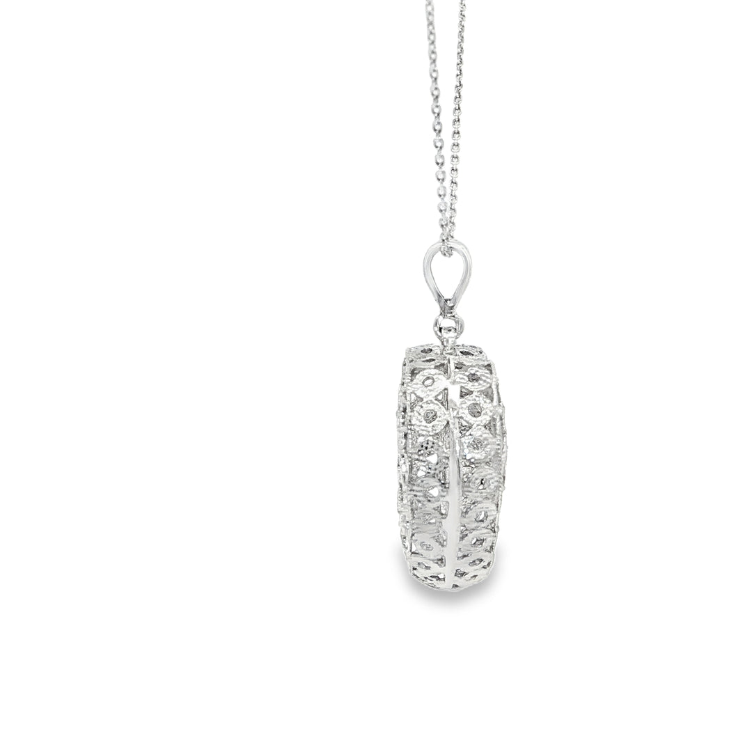 White Gold Filigree Heart Charm Necklace