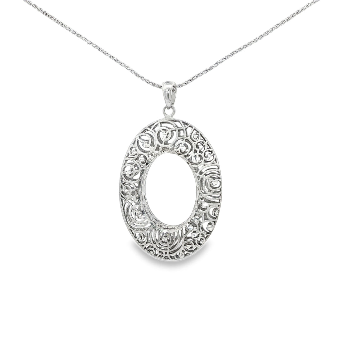White Gold Floral Openwork Pendant Necklace