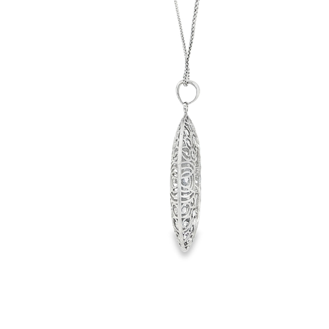 White Gold Floral Openwork Pendant Necklace