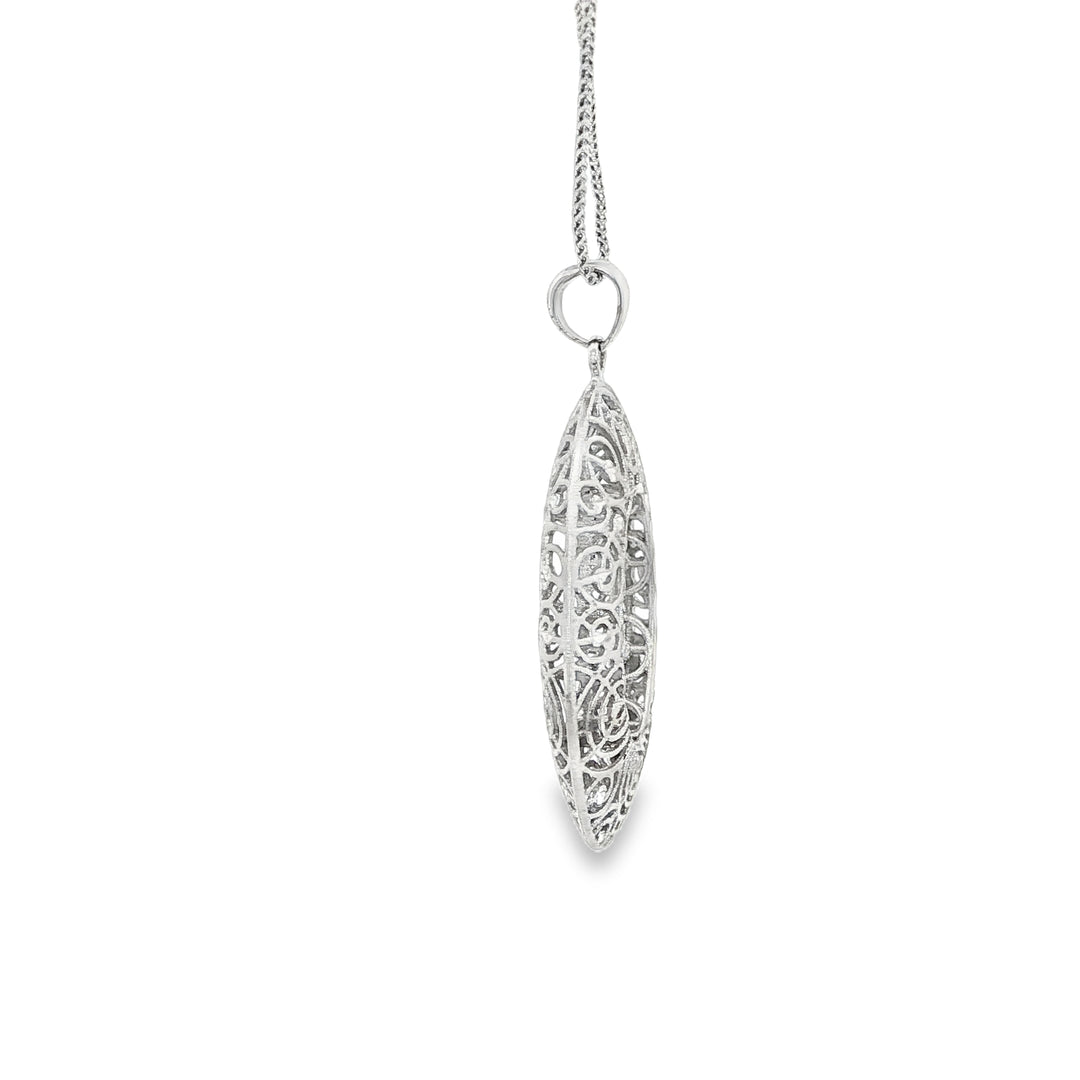 White Gold Floral Openwork Pendant Necklace