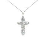 Load image into Gallery viewer, White Gold CZ Cross Charm Necklace