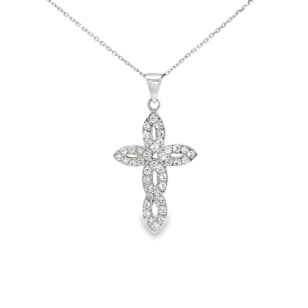 White Gold CZ Cross Charm Necklace