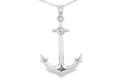White Gold Anchor Charm Necklace in White Gold Finish