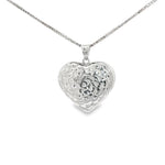 Load image into Gallery viewer, Floral Engraved Heart Charm Necklace in White Gold