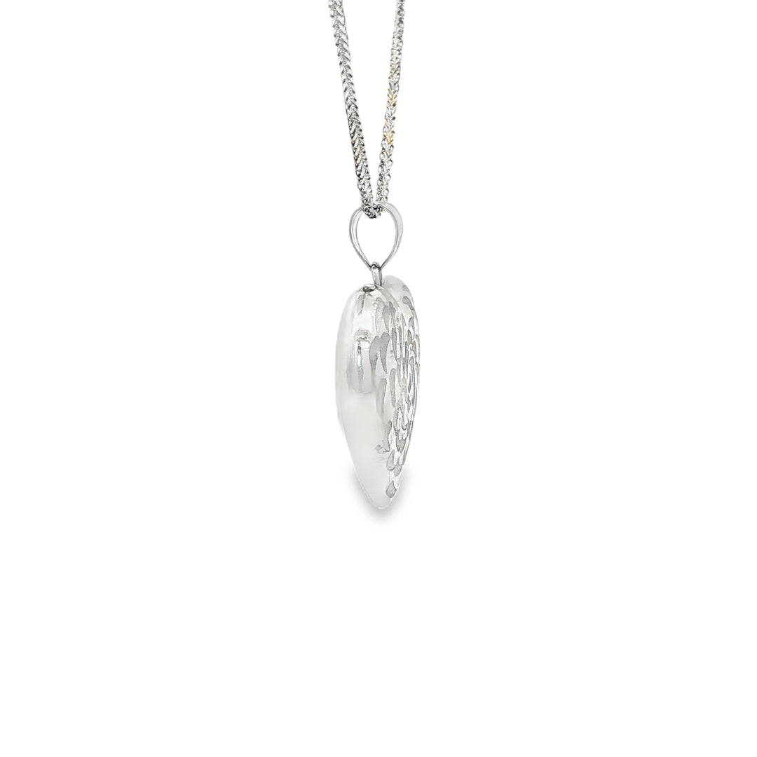 Floral Engraved Heart Charm Necklace in White Gold
