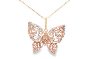 Rose & White Gold Chain Necklace with Butterfly Pendant