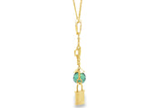 Yellow Gold Charm Necklace with Green Crystal Pendant
