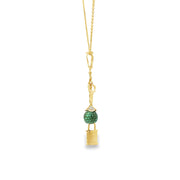 Yellow Gold Charm Necklace with Green Crystal Pendant