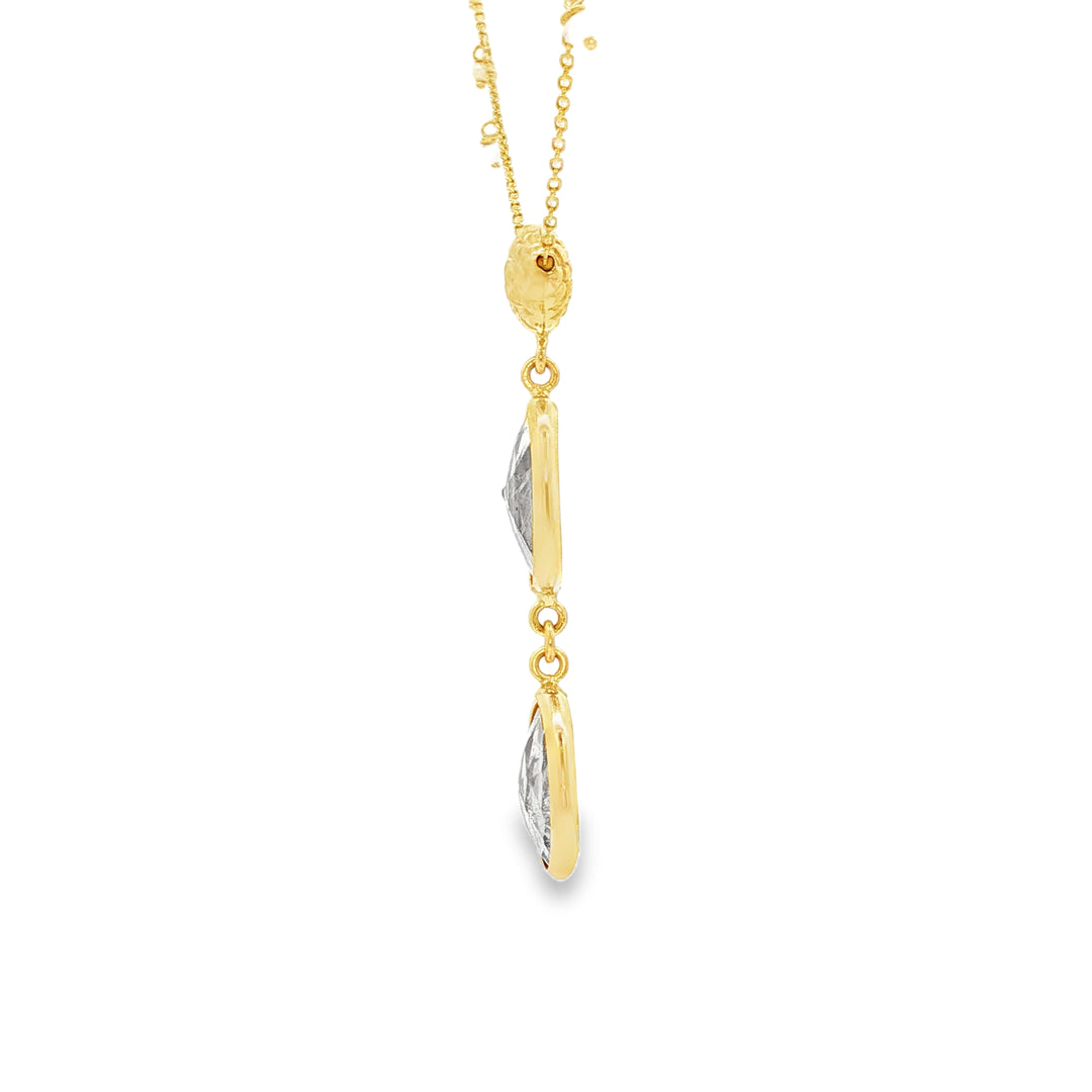 Yellow Gold Charm Necklace with Oval Quartz Cabochon Pendants