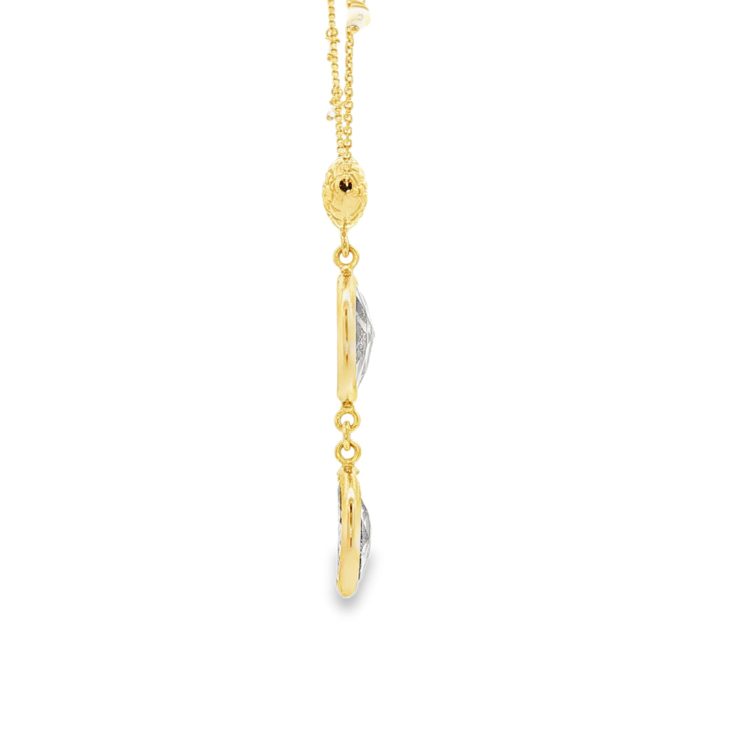 Yellow Gold Charm Necklace with Oval Quartz Cabochon Pendants