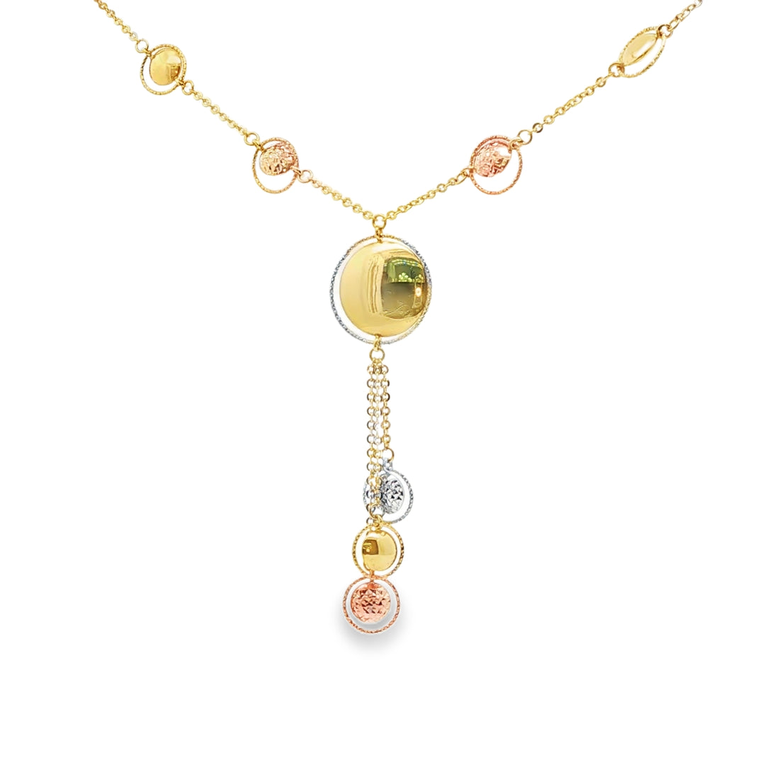 Sphere Cascade Y-Necklace in Triple-Tone Gold
