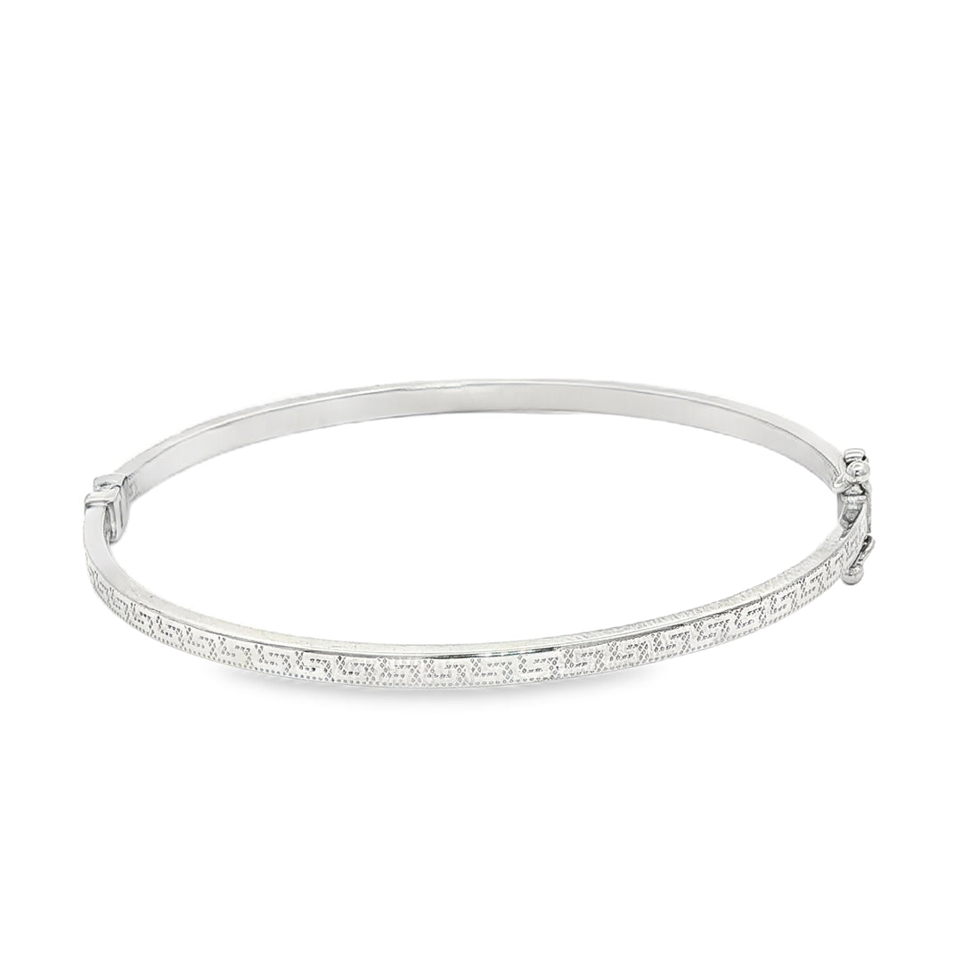 14ct White Gold Etched Bangle Bracelet