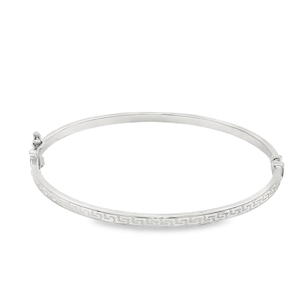 14ct White Gold Etched Bangle Bracelet
