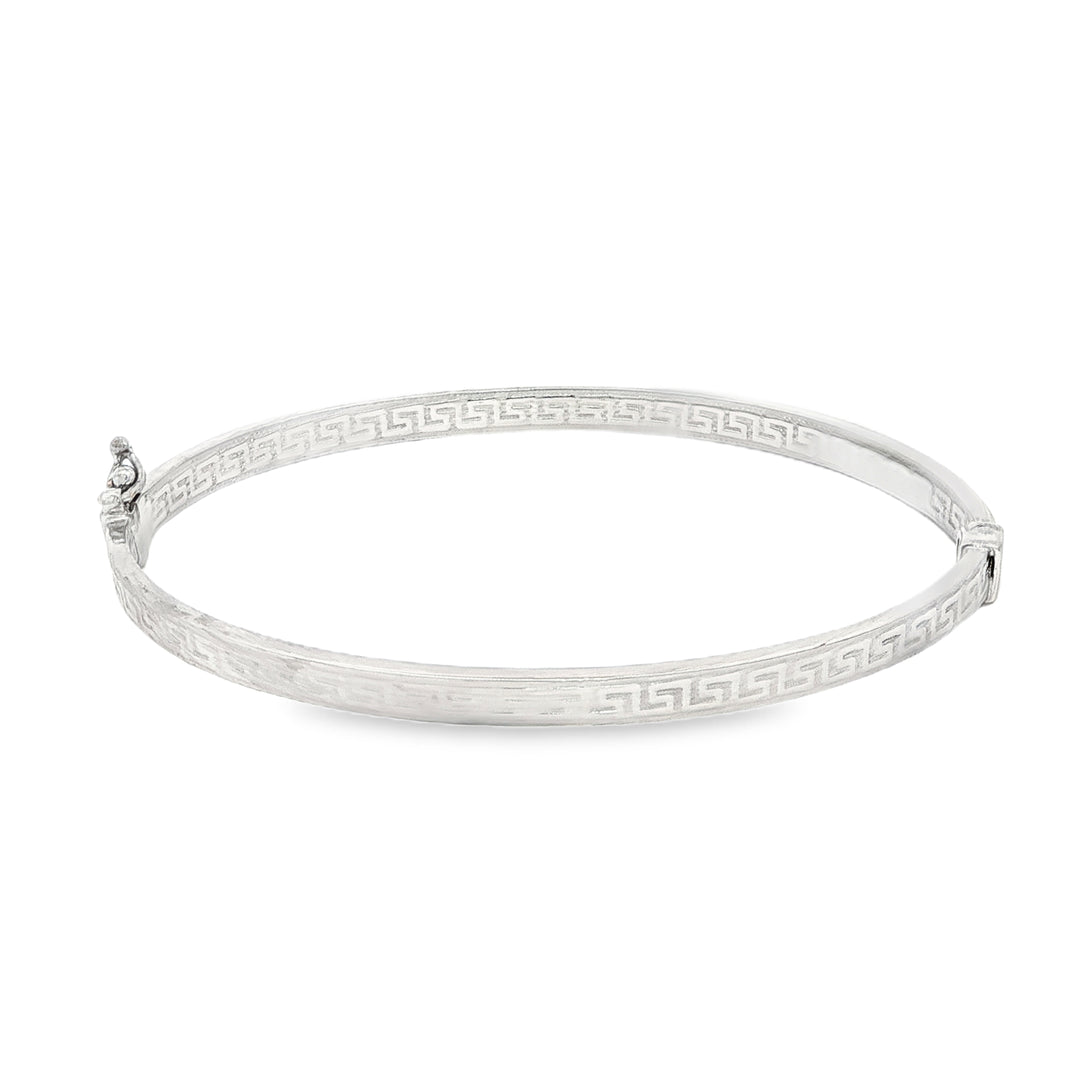 White Gold Greek Key Pattern Bangle Bracelet