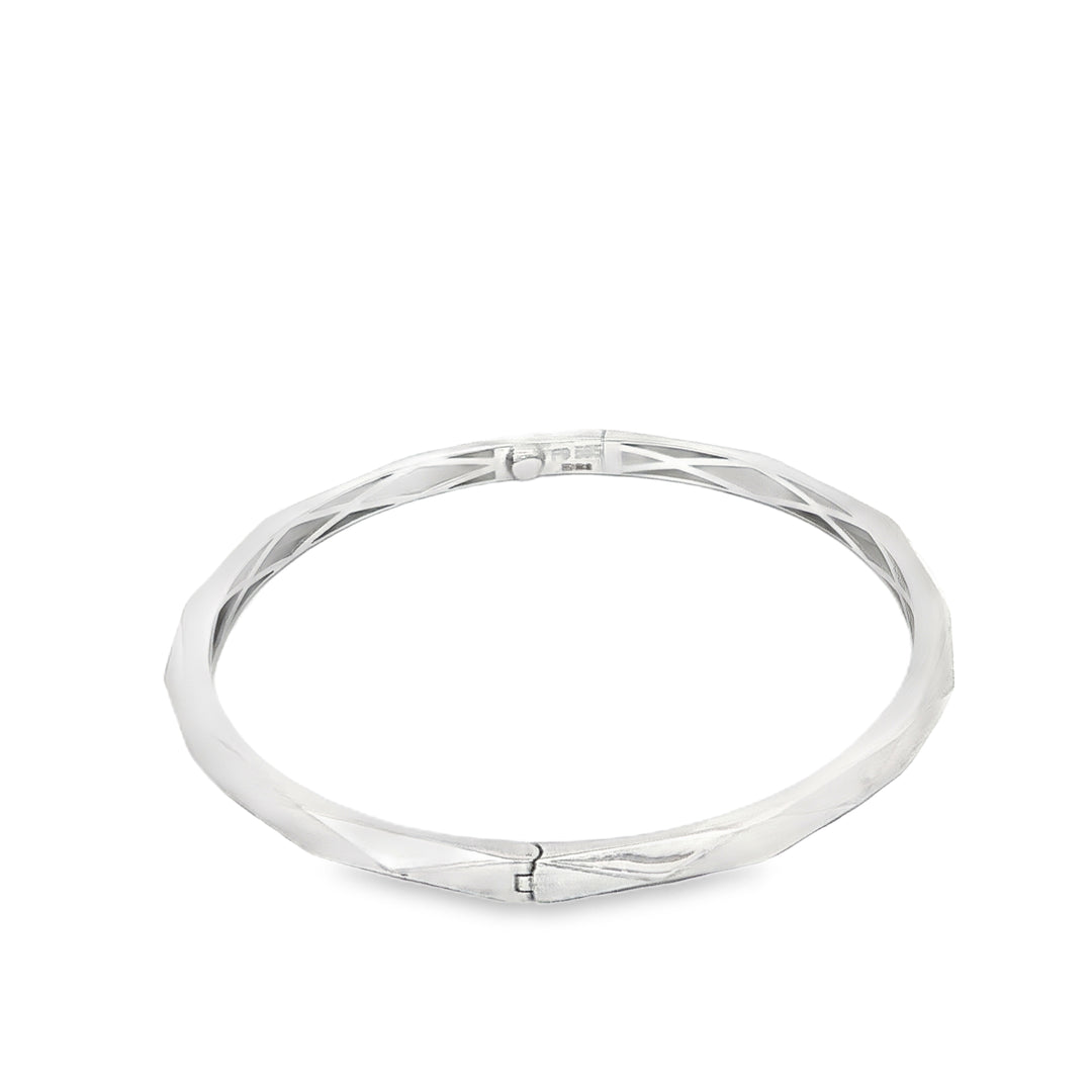 Modern Geometric Design White Gold Bangle