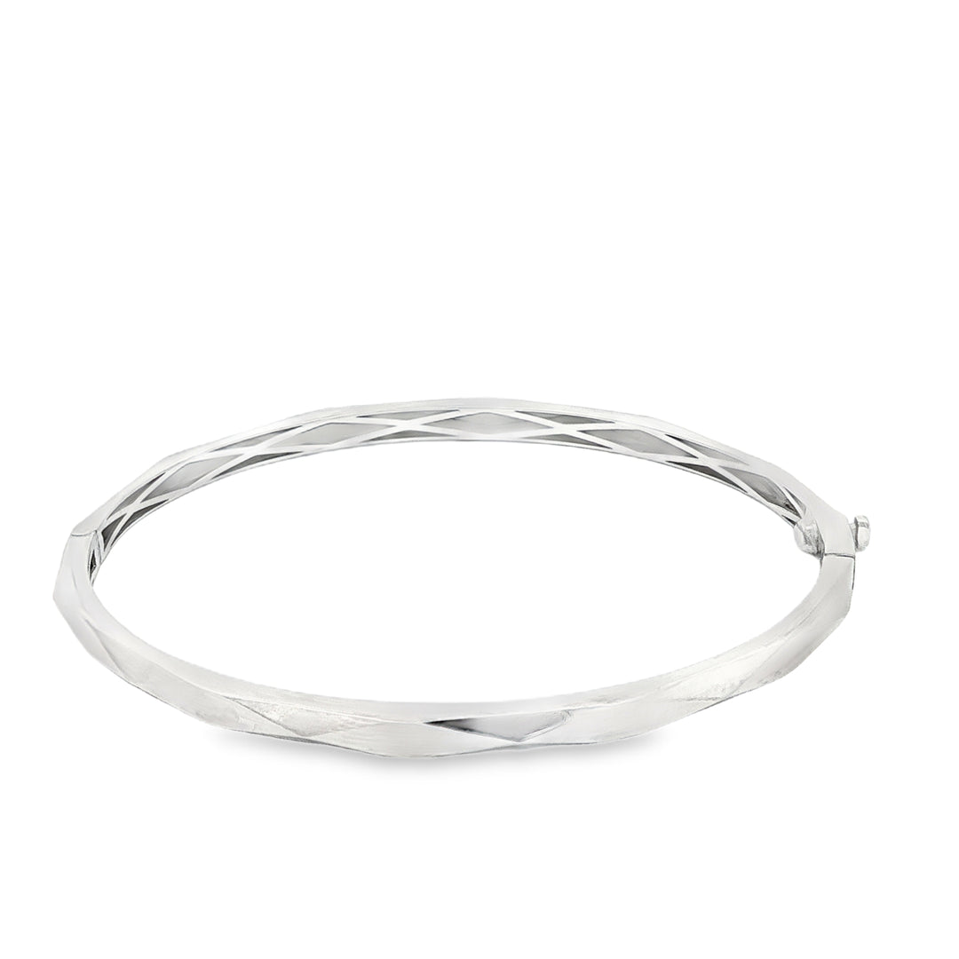 Modern Geometric Design White Gold Bangle