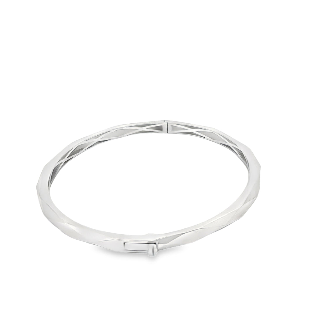 Modern Geometric Design White Gold Bangle
