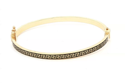 Yellow Gold Bangle Bracelet with Black Greek Key Design