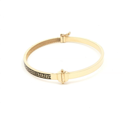 Yellow Gold Bangle Bracelet with Black Greek Key Design