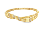 Entwined Yellow Gold Bangle Adorned with Round Cut CZ