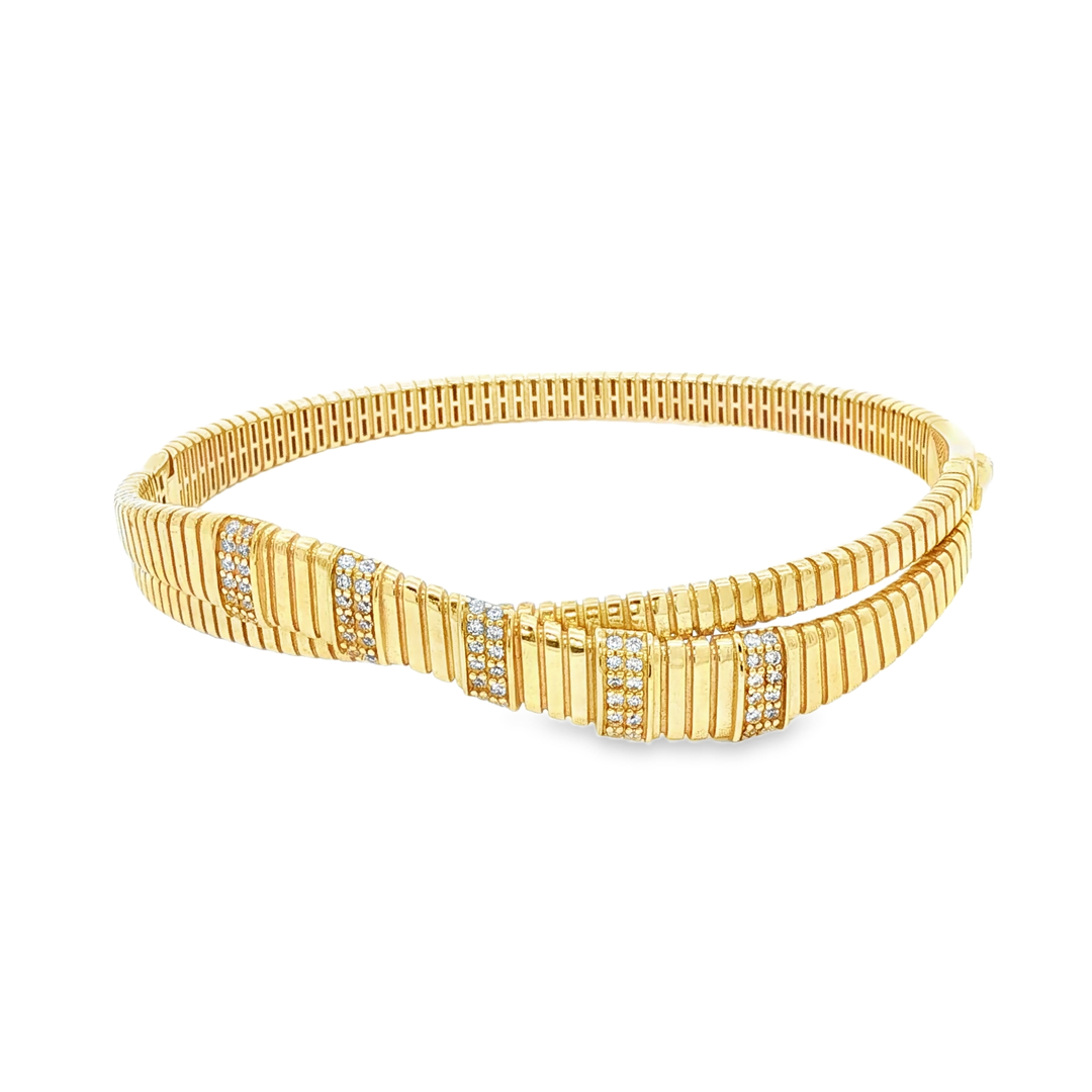 Entwined Yellow Gold Bangle Adorned with Round Cut CZ