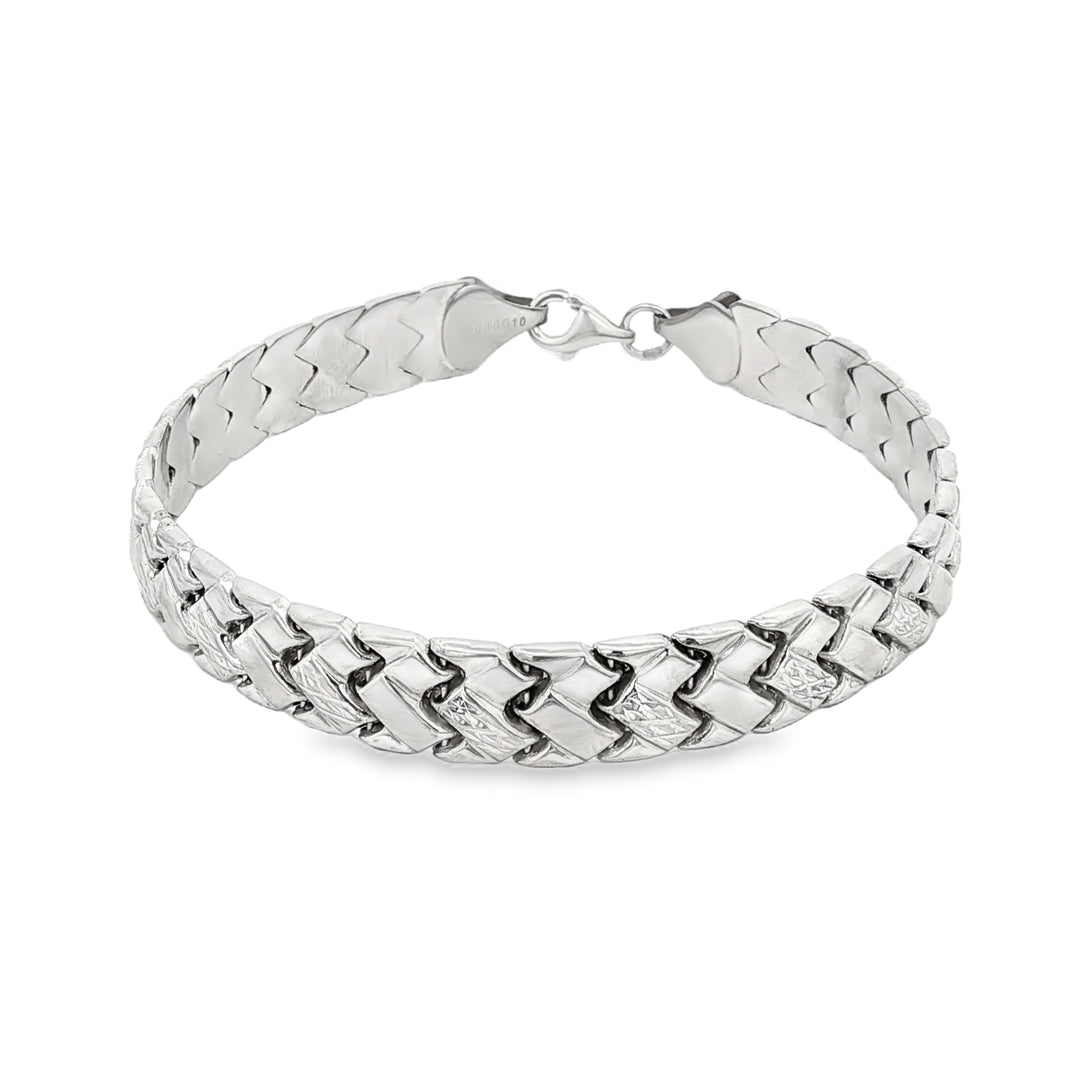 Designer White Gold Engraved Chain Bracelet
