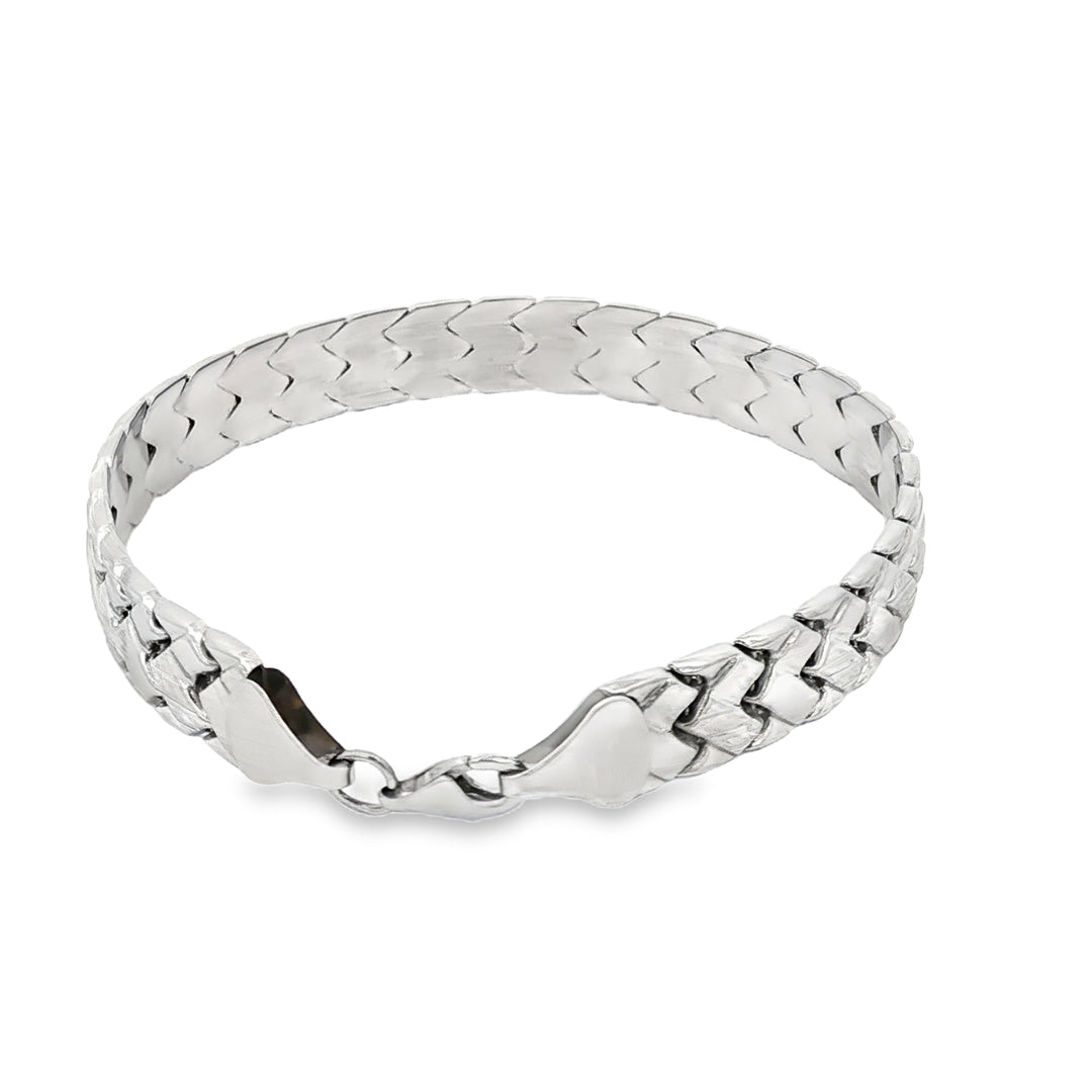 Designer White Gold Engraved Chain Bracelet